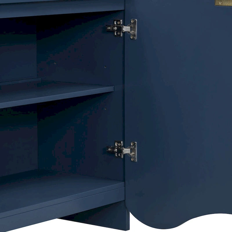 Armoire à quatre portes aux rayures verticales et au design ondulé, adaptée pour le couloir, l'entrée, le salon