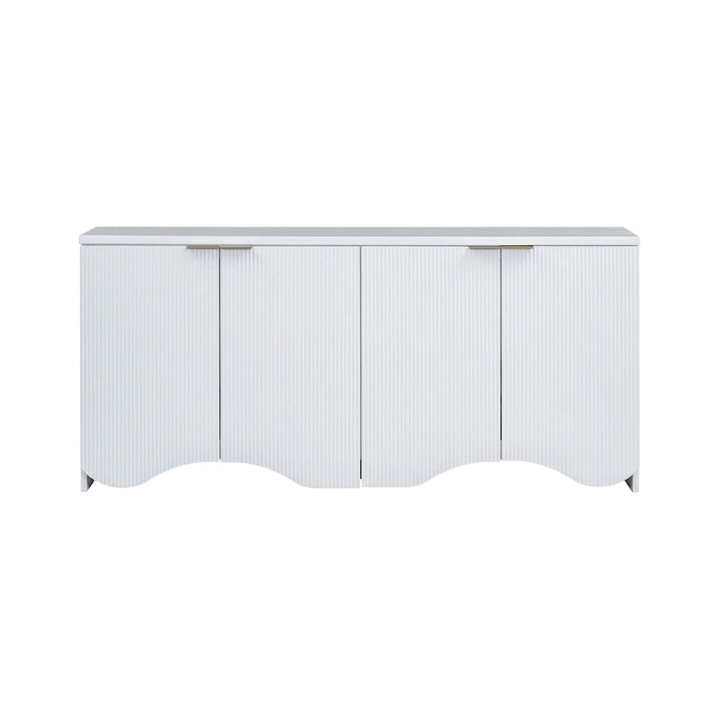 Armoire à quatre portes aux rayures verticales et au design ondulé, adaptée pour le couloir, l'entrée, le salon