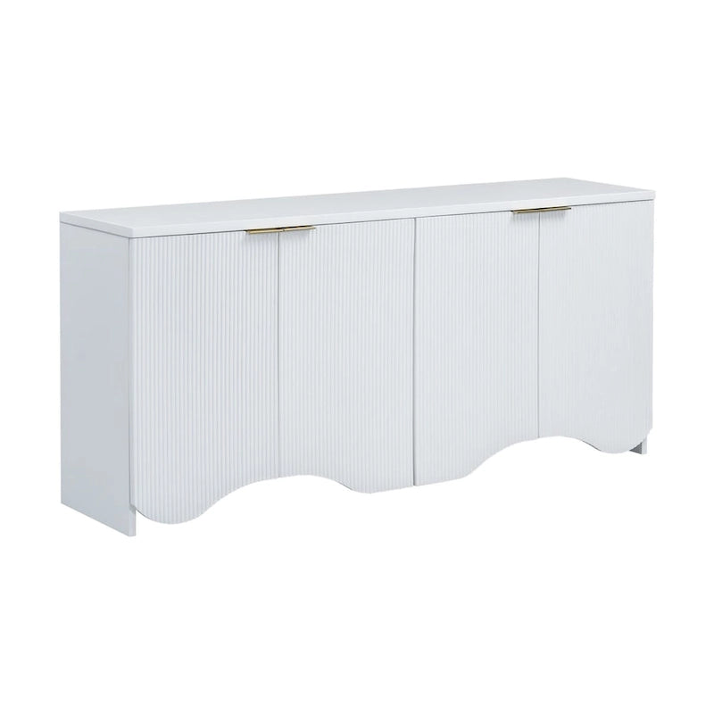 Armoire à quatre portes aux rayures verticales et au design ondulé, adaptée pour le couloir, l'entrée, le salon