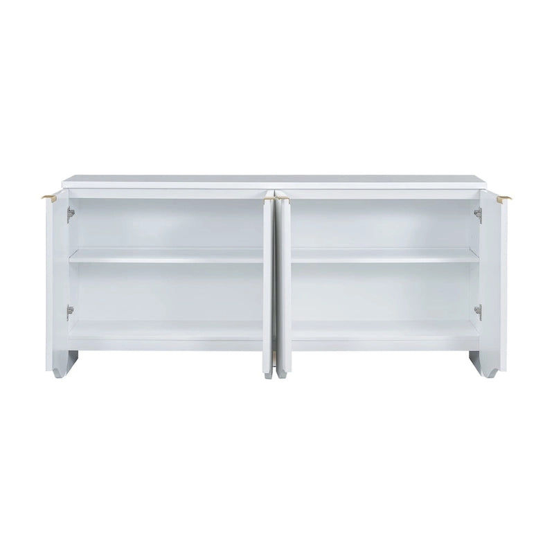 Armoire à quatre portes aux rayures verticales et au design ondulé, adaptée pour le couloir, l'entrée, le salon