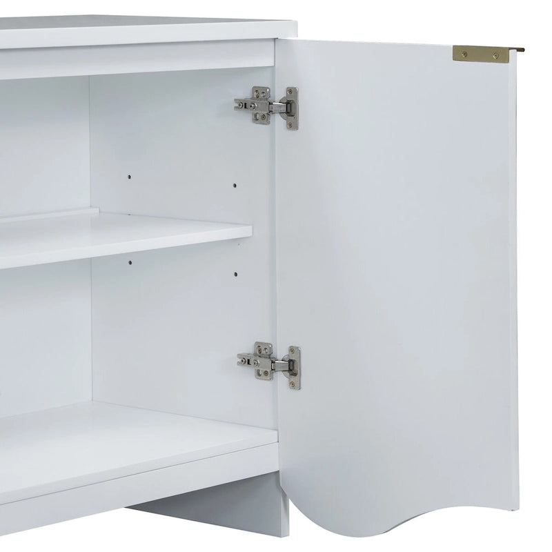 Armoire à quatre portes aux rayures verticales et au design ondulé, adaptée pour le couloir, l'entrée, le salon