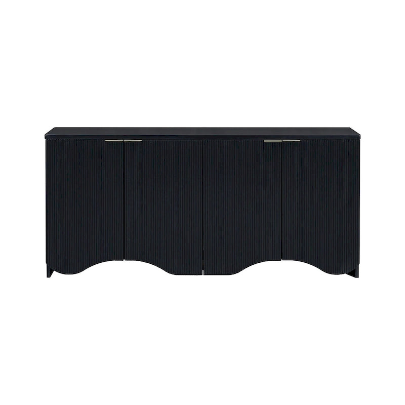 Armoire à quatre portes aux rayures verticales et au design ondulé, adaptée pour le couloir, l'entrée, le salon