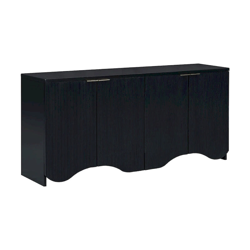 Armoire à quatre portes aux rayures verticales et au design ondulé, adaptée pour le couloir, l'entrée, le salon