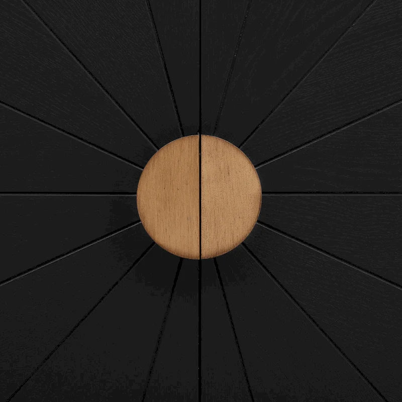 Caractéristiques uniques du meuble en placage de frêne avec portes à motif de lignes rayonnantes, adapté aux salons, couloirs