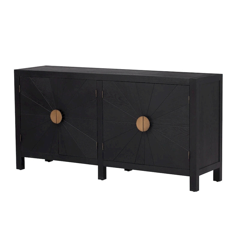 Caractéristiques uniques du meuble en placage de frêne avec portes à motif de lignes rayonnantes, adapté aux salons, couloirs