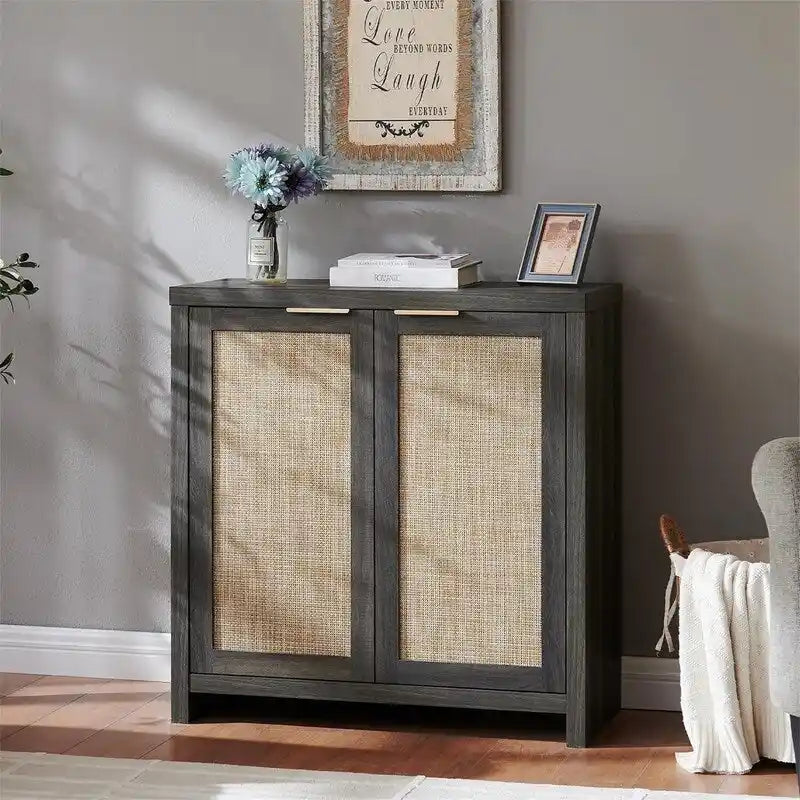 Meuble de rangement Hampstead - Buffet avec portes en rotin - 34,8 P x 797,6 l x 83,1 H cm
