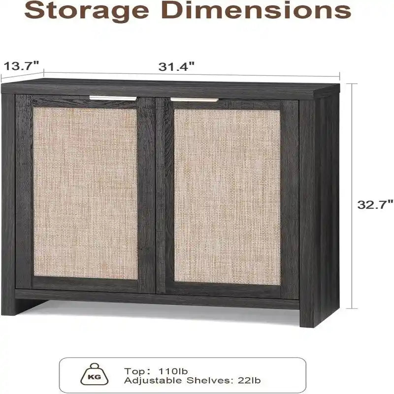 Meuble de rangement Hampstead - Buffet avec portes en rotin - 34,8 P x 797,6 l x 83,1 H cm