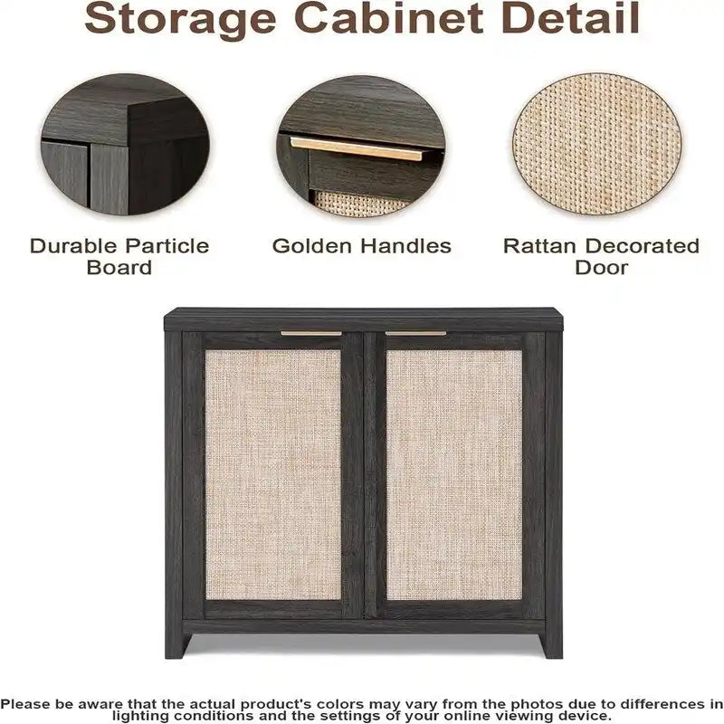 Meuble de rangement Hampstead - Buffet avec portes en rotin - 34,8 P x 797,6 l x 83,1 H cm