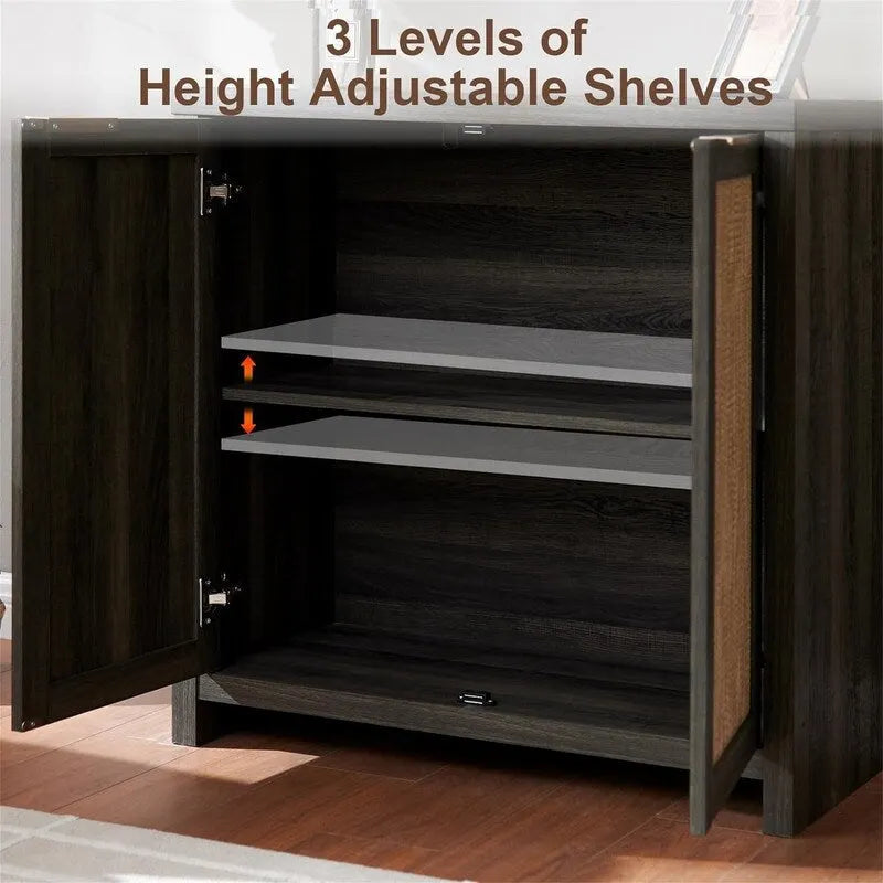Meuble de rangement Hampstead - Buffet avec portes en rotin - 34,8 P x 797,6 l x 83,1 H cm
