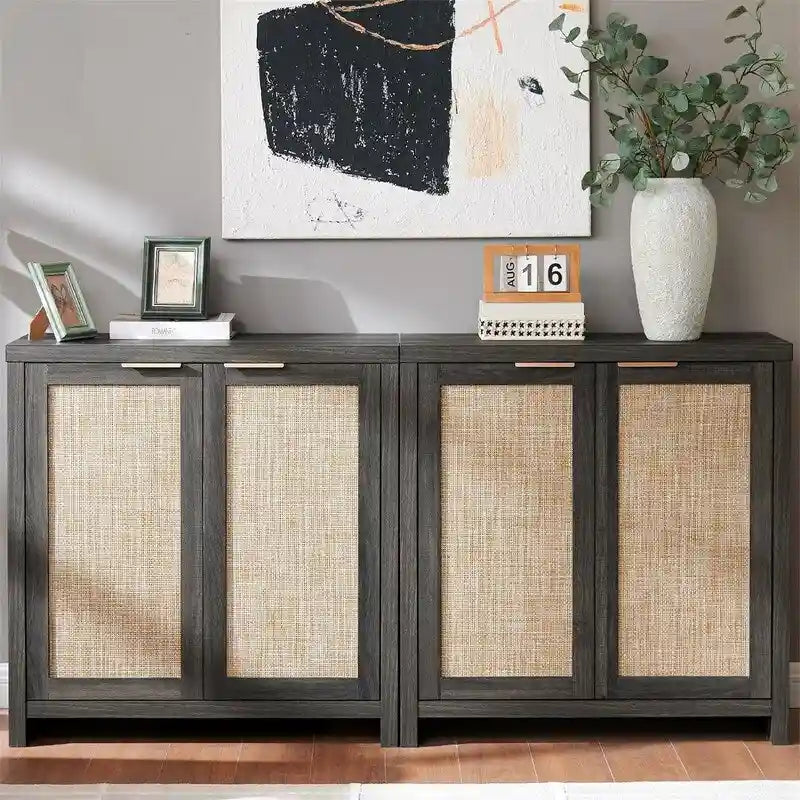 Meuble de rangement Hampstead - Buffet avec portes en rotin - 34,8 P x 797,6 l x 83,1 H cm