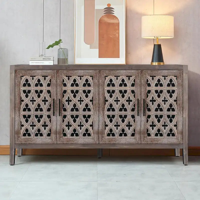 American Country Style Hollow Four-Door Antique Cabinet