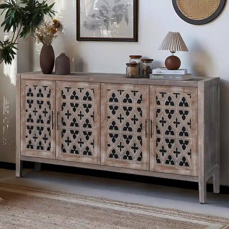 Meuble d'appoint à quatre portes ajourées de style rustique américain antique
