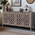 Meuble d'appoint à quatre portes ajourées de style rustique américain antique