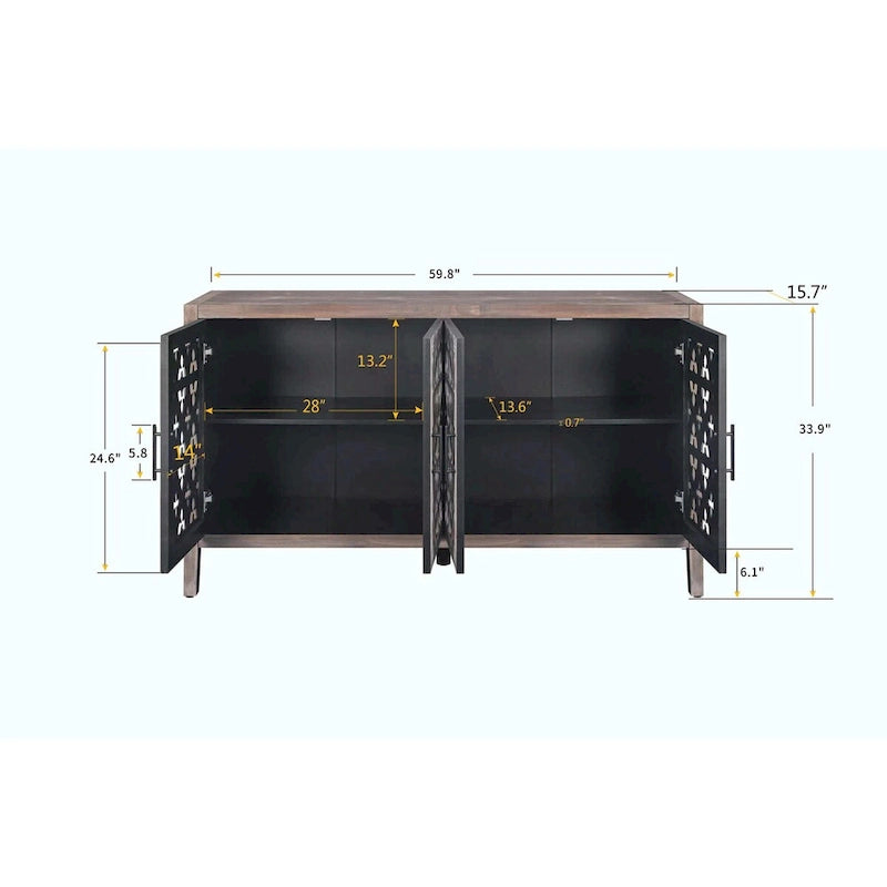 Meuble d'appoint à quatre portes ajourées de style rustique américain antique