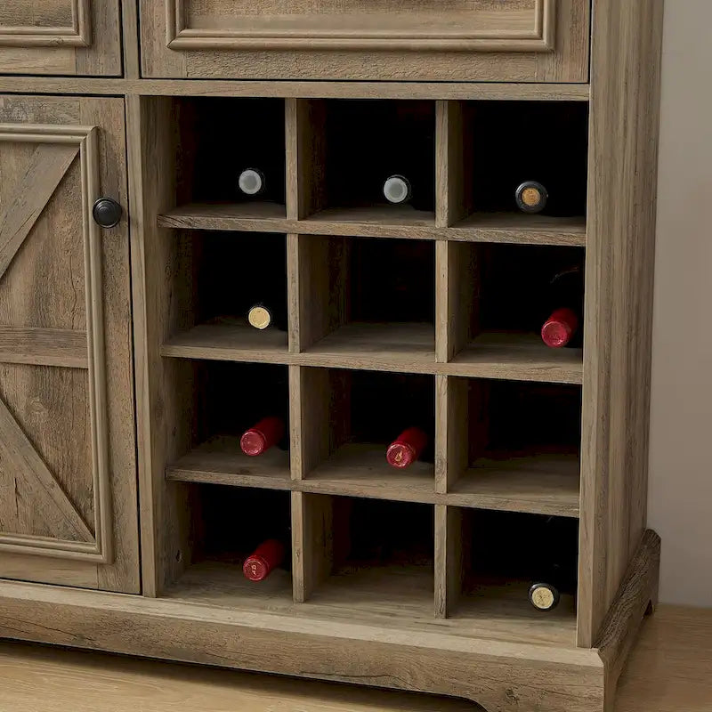 Buffet de ferme avec tiroirs, casier à vin avec étagères de rangement amovibles