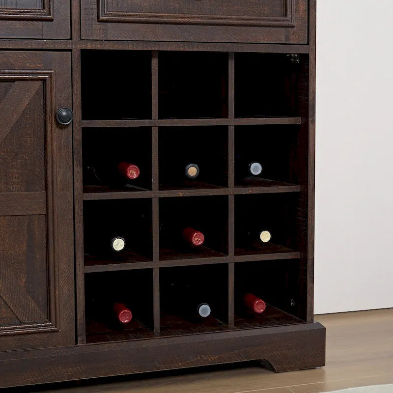 Buffet de ferme avec tiroirs, casier à vin avec étagères de rangement amovibles