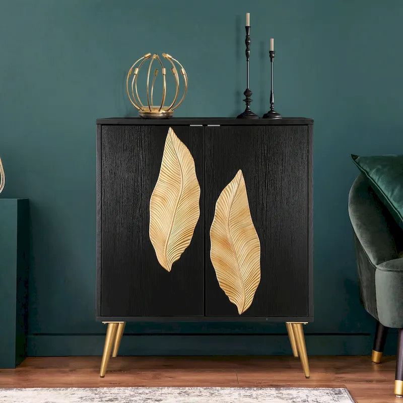 Evari Vintage Meuble d'appoint 2 portes, buffet, étagère de rangement doré antique pour salon/salle à manger – L80 x P39 x H94 cm