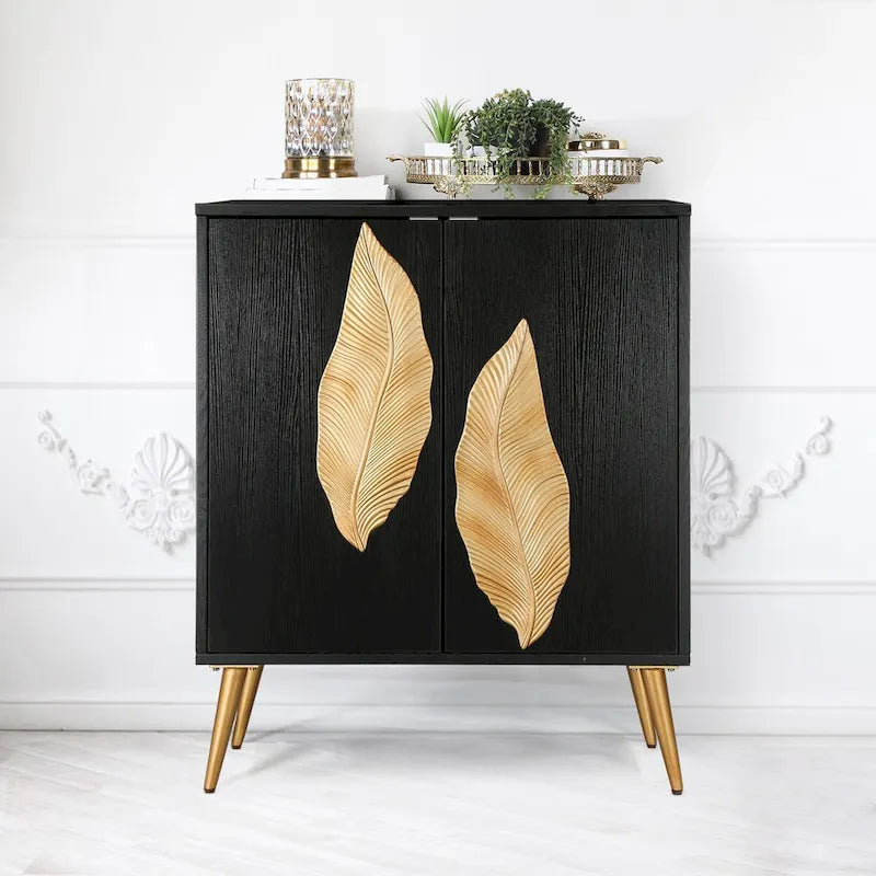 Evari Vintage Meuble d'appoint 2 portes, buffet, étagère de rangement doré antique pour salon/salle à manger – L80 x P39 x H94 cm