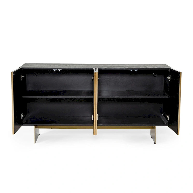 Bahut moderne Modrest Perret Glam en frêne noir et laiton brossé