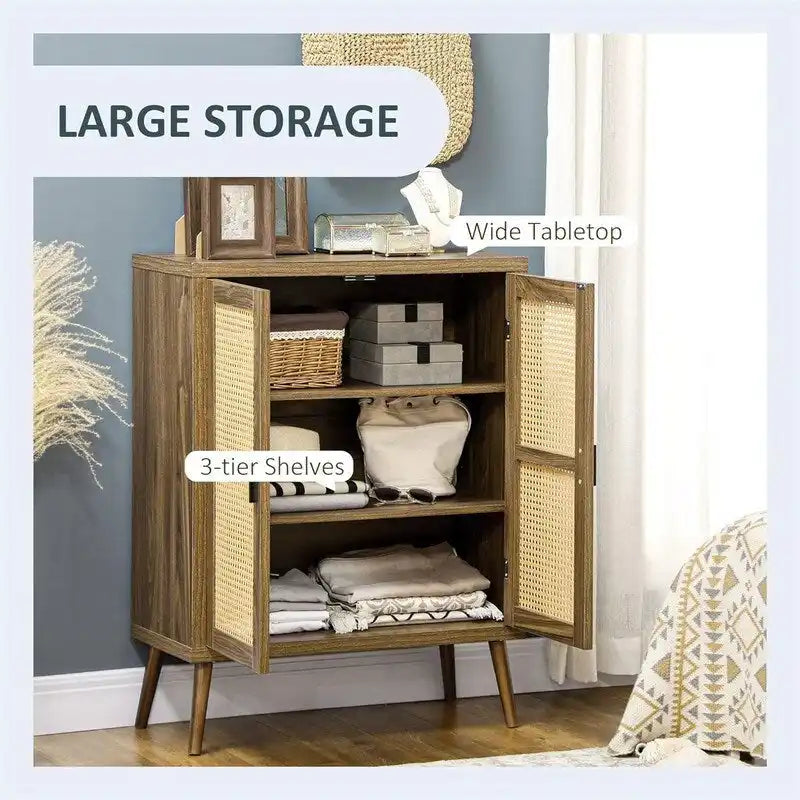 Bahut buffet avec portes en rotin décorées - 13,75P x 30L x 39,25H