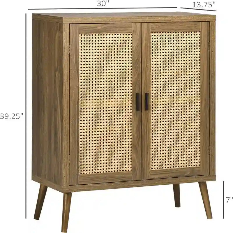 Bahut buffet avec portes en rotin décorées - 13,75P x 30L x 39,25H