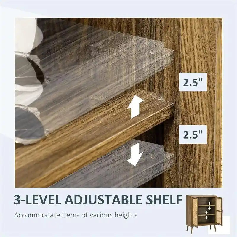 Bahut buffet avec portes en rotin décorées - 13,75P x 30L x 39,25H