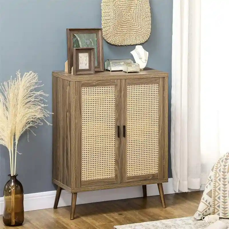 Bahut buffet avec portes en rotin décorées - 13,75P x 30L x 39,25H