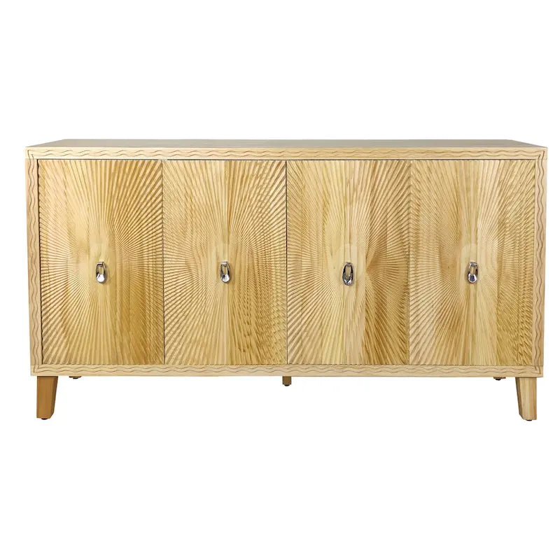 Bahut de rangement de 152 cm, grand buffet avec 4 portes, motif sculpté, meuble d'appoint vintage pour salle à manger
