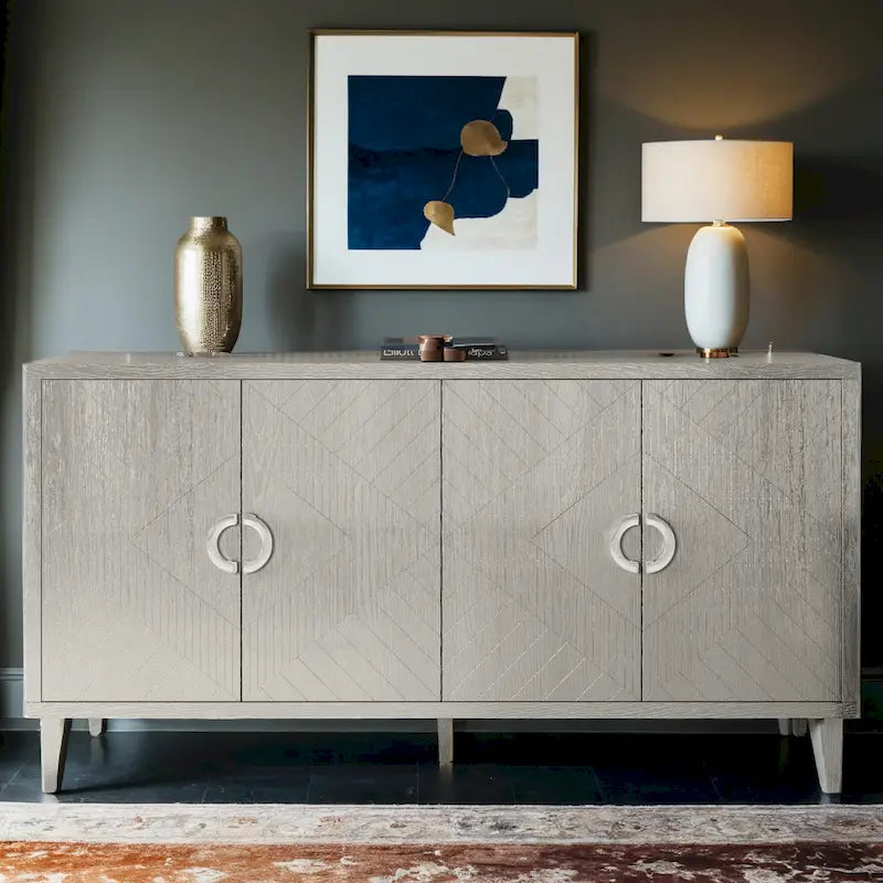 Meuble de Rangement 4 Portes Élégant et Fonctionnel avec Pieds en Pin et MDF, pour Salon, Chambre et Cuisine