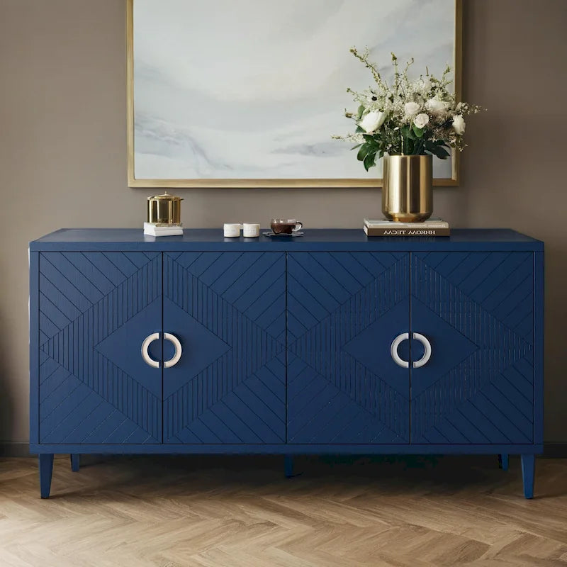 Meuble de Rangement 4 Portes Élégant et Fonctionnel avec Pieds en Pin et MDF, pour Salon, Chambre et Cuisine