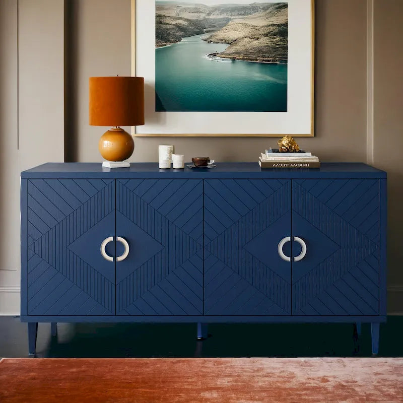 Meuble de Rangement 4 Portes Élégant et Fonctionnel avec Pieds en Pin et MDF, pour Salon, Chambre et Cuisine