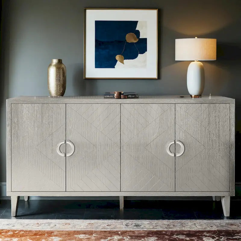 Meuble de Rangement 4 Portes Élégant et Fonctionnel avec Pieds en Pin et MDF, pour Salon, Chambre et Cuisine