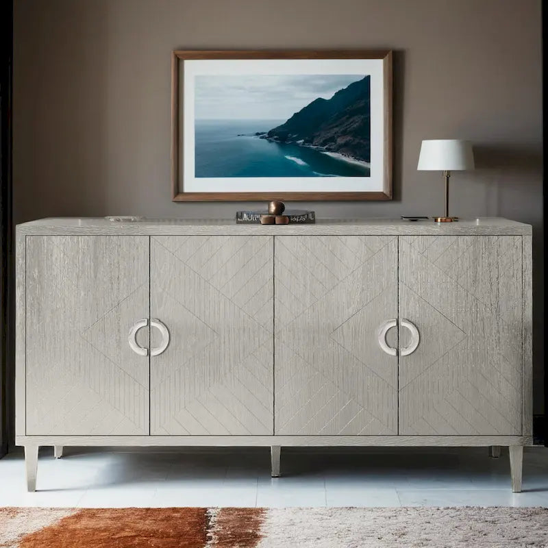 Meuble de Rangement 4 Portes Élégant et Fonctionnel avec Pieds en Pin et MDF, pour Salon, Chambre et Cuisine