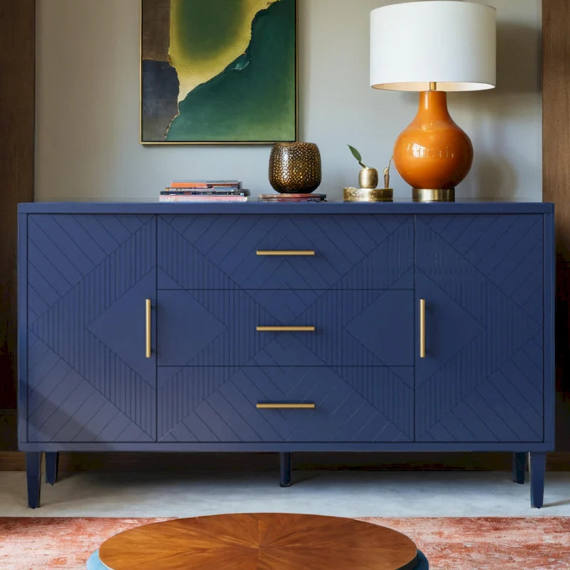 Meuble de Rangement 4 Portes Élégant et Fonctionnel avec Pieds en Pin et MDF, pour Salon, Chambre et Cuisine