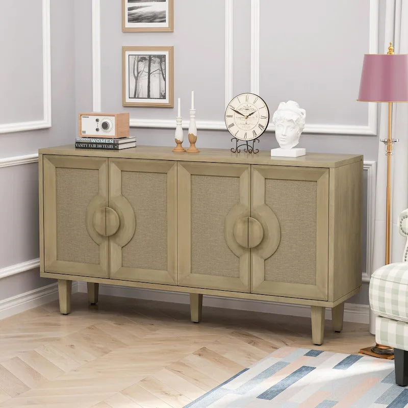 59,84 € Élégante armoire à linge vintage à 4 portes avec portes décorées de lin