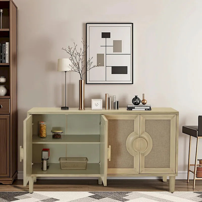 59,84 € Élégante armoire à linge vintage à 4 portes avec portes décorées de lin