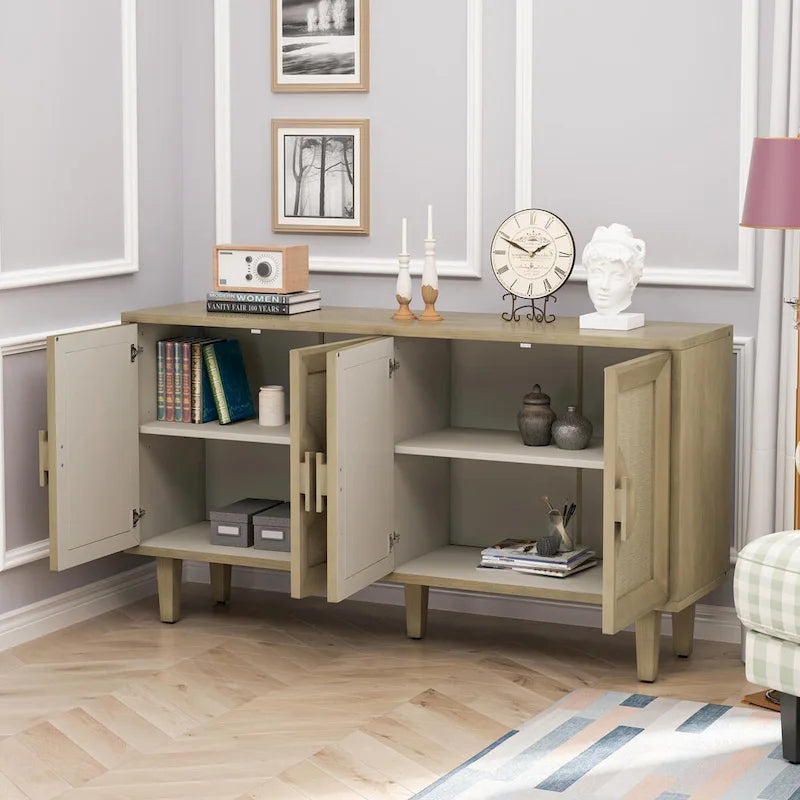 59,84 € Élégante armoire à linge vintage à 4 portes avec portes décorées de lin