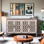 Meuble de rangement creux à quatre portes, style campagnard américain, convient pour le salon, meuble TV, la cuisine