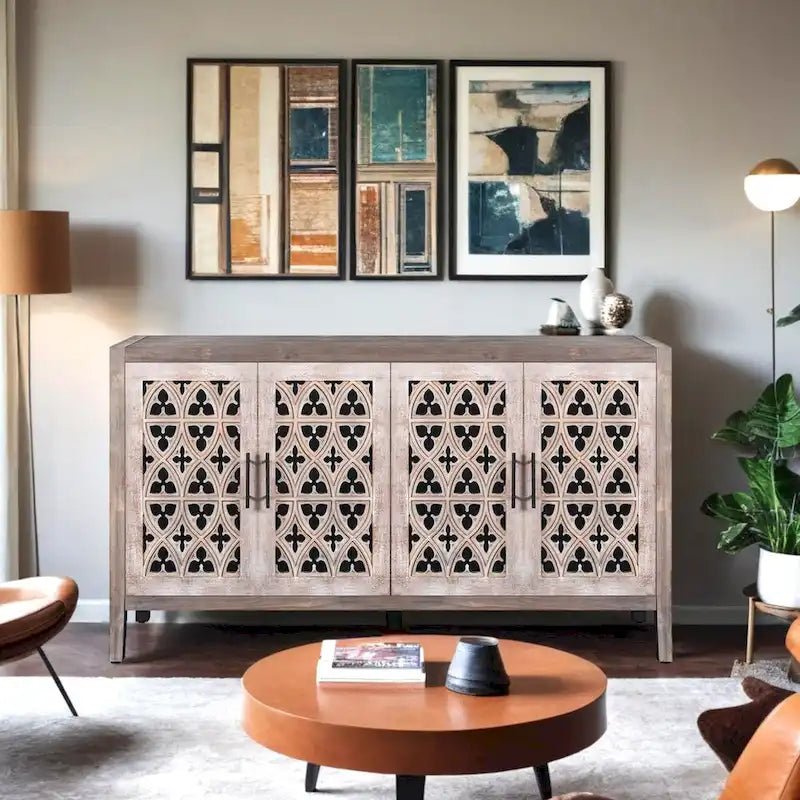 Meuble de rangement creux à quatre portes, style campagnard américain, convient pour le salon, meuble TV, la cuisine