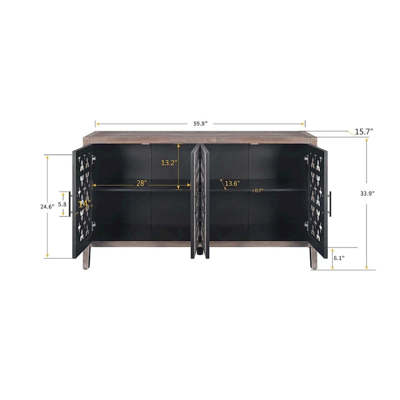 Meuble de rangement creux à quatre portes, style campagnard américain, convient pour le salon, meuble TV, la cuisine