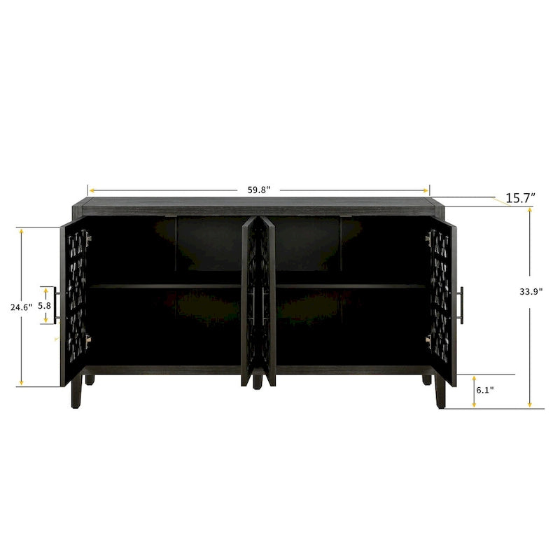 Meuble de rangement creux à quatre portes, style campagnard américain, convient pour le salon, meuble TV, la cuisine