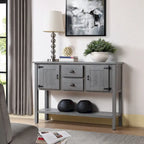 Console avec 2 tiroirs, placards et étagère inférieure, meuble de rangement de style rétro pour salle à manger (Gris antique)