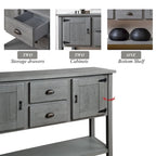 Console avec 2 tiroirs, placards et étagère inférieure, meuble de rangement de style rétro pour salle à manger (Gris antique)