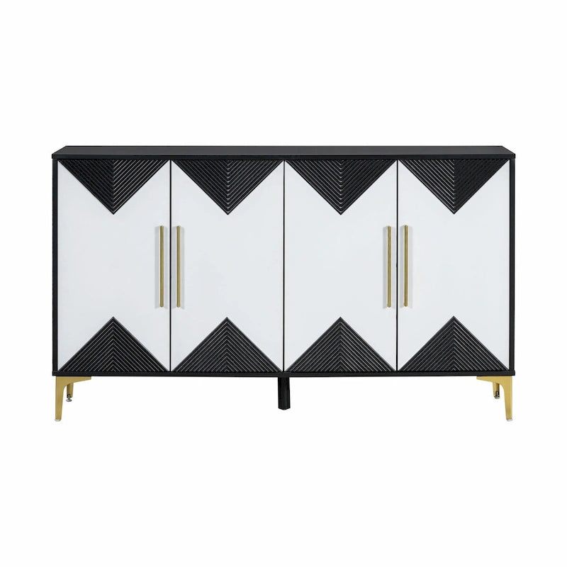Commode unique à quatre portes avec portes à motifs triangulaires bicolores