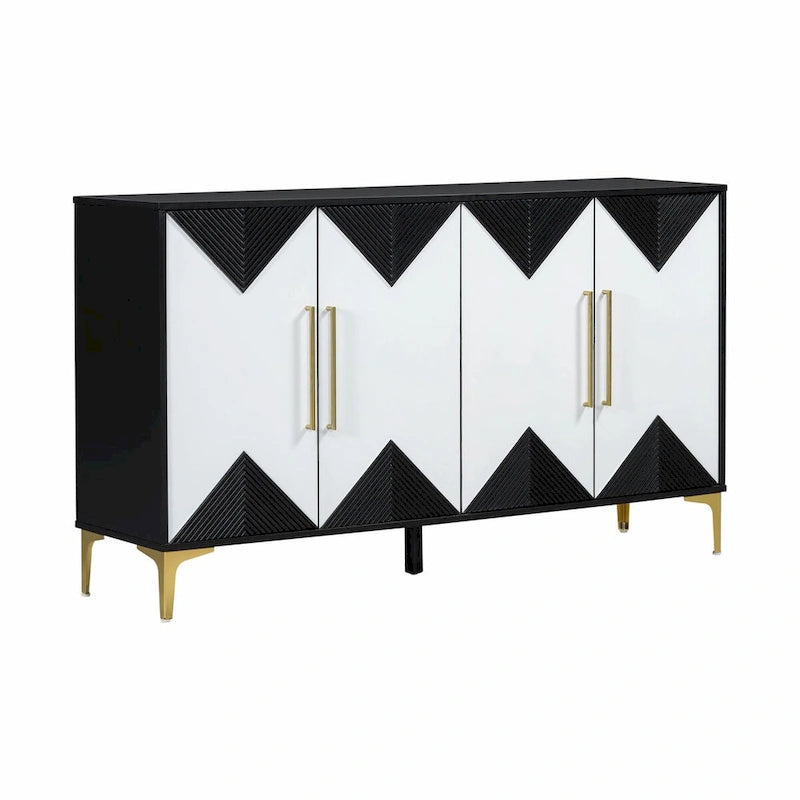 Commode unique à quatre portes avec portes à motifs triangulaires bicolores