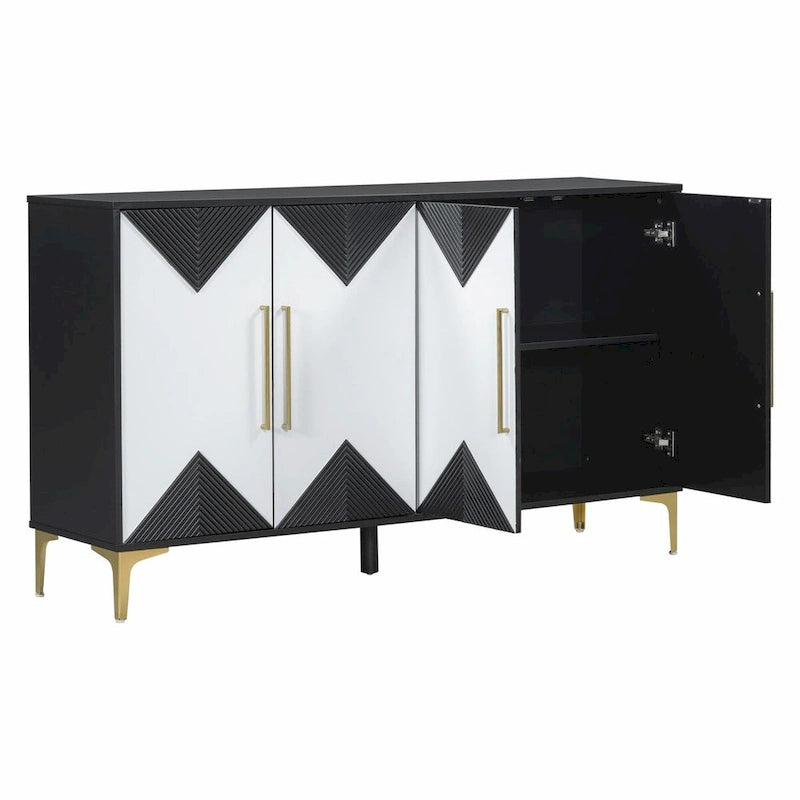 Commode unique à quatre portes avec portes à motifs triangulaires bicolores