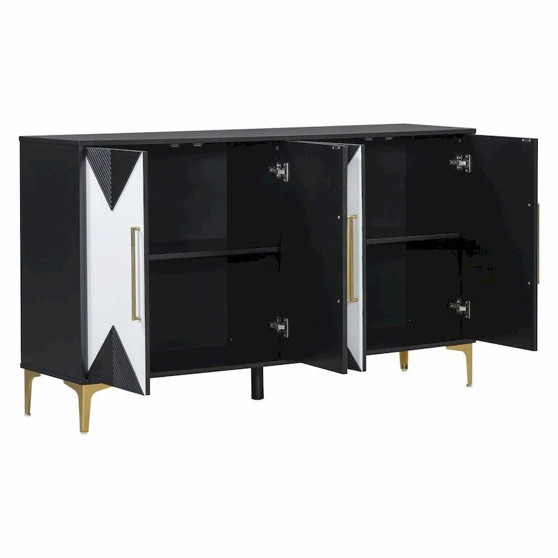 Commode unique à quatre portes avec portes à motifs triangulaires bicolores
