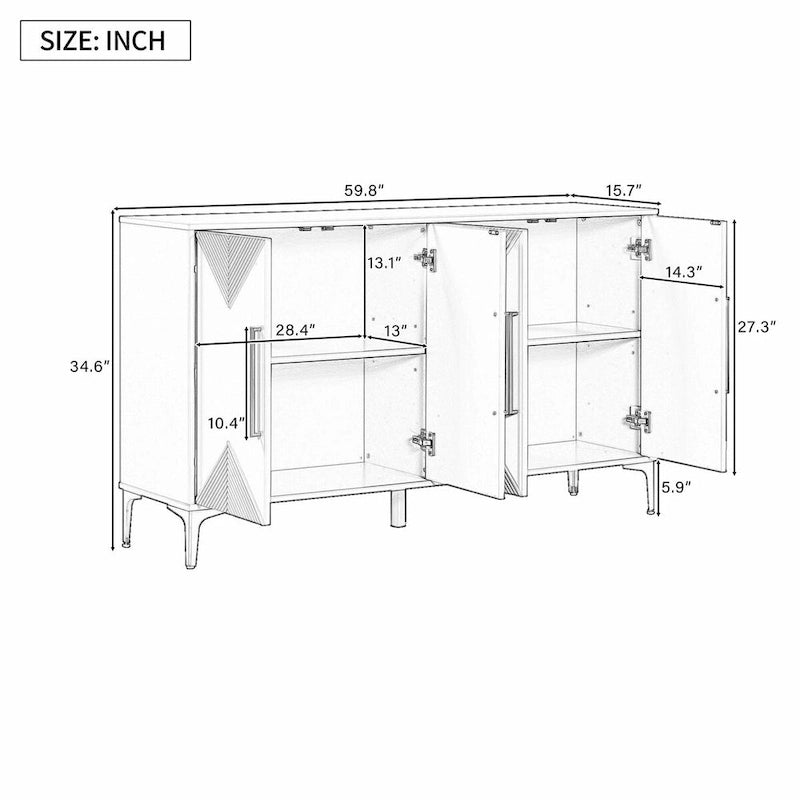 Commode unique à quatre portes avec portes à motifs triangulaires bicolores