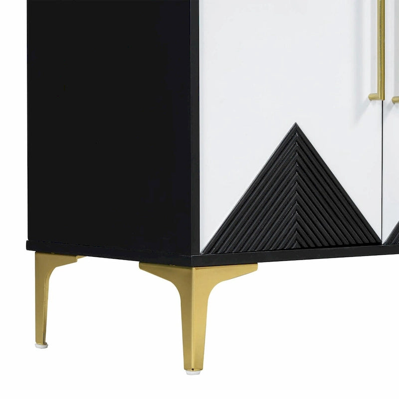 Commode unique à quatre portes avec portes à motifs triangulaires bicolores