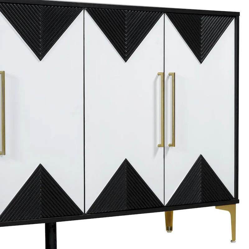Commode unique à quatre portes avec portes à motifs triangulaires bicolores